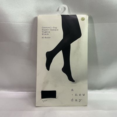 A New Day Womens Black Control Top Super Opaque Tights Size M/L 80 Denier